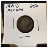 1921-D MERCURY SILVER DIME KEY DATE