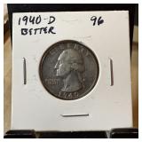 1940-D WASHINGTON SILVER QUARTER BETTER
