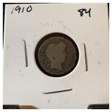 1910 BARBER SILVER DIME