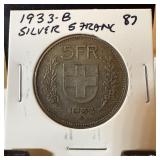 1933-B SILVER 5 FRANC