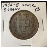 1932-B SILVER 5 FRANC