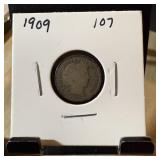 1909 BARBER SILVER DIME