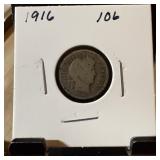 1916 BARBER SILVER DIME
