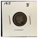 1913 BARBER SILVER DIME