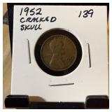 1952 CRACKED SKULL WHEAT PENNY CENT
