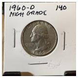 1960-D WASHINGTON SILVER QUARTER HIGH GRADE