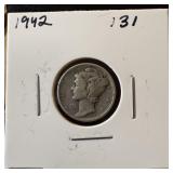 1942 MERCURY SILVER DIME