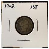 1902 BARBER SILVER DIME