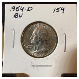 1954-D WASHINGTON SILVER QUARTER BU