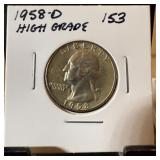 1958-D WASHINGTON SILVER QUARTER HIGH GRADE