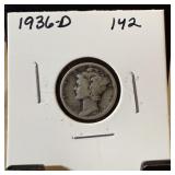 1936-D MERCURY SILVER DIME