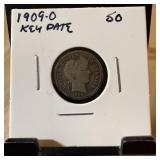 1909-O BARBER SILVER DIME BETTER DATE