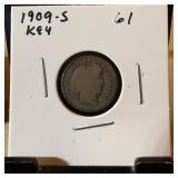 1909-S BARBER SILVER DIME BETTER DATE