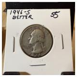 1946-S WASHINGTON SILVER QUARTER BETTER DATE