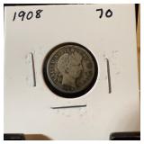 1908 BARBER SILVER DIME