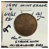 1944-S WHEAT PENNY CENT MULT ERRORS