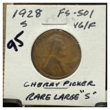 1928-S WHEAT PENNY CENT CHERRY PICKER RARE LARGE