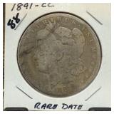 1891-CC MORGAN SILVER DOLLAR RARE DATE