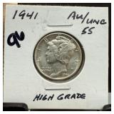 1941 MERCURY SILVER DIME BETTER GRADE