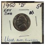 1950-D KEY DATE JEFFERSON NICKEL FULL STEPS