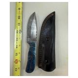 DAMASCUS STEEL FIXED BLADE KNIFE W SHEATH