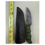 DAMASCUS STEEL FIXED BLADE KNIFE W SHEATH