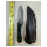 DAMASCUS STEEL FIXED BLADE KNIFE W SHEATH