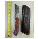 DAMASCUS STEEL FIXED BLADE KNIFE W SHEATH