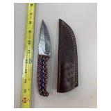 DAMASCUS STEEL FIXED BLADE KNIFE W SHEATH