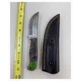 DAMASCUS STEEL FIXED BLADE KNIFE W SHEATH