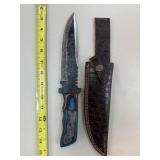 DAMASCUS STEEL FIXED BLADE KNIFE W SHEATH