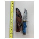 DAMASCUS STEEL FIXED BLADE KNIFE W SHEATH