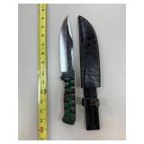 DAMASCUS STEEL FIXED BLADE KNIFE W SHEATH