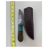DAMASCUS STEEL FIXED BLADE KNIFE W SHEATH