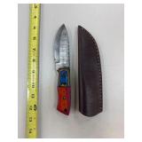 DAMASCUS STEEL FIXED BLADE KNIFE W SHEATH