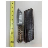 DAMASCUS STEEL FIXED BLADE KNIFE W SHEATH