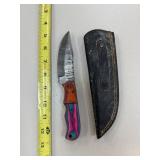 DAMASCUS STEEL FIXED BLADE KNIFE W SHEATH