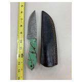 DAMASCUS STEEL FIXED BLADE KNIFE W SHEATH