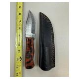 DAMASCUS STEEL FIXED BLADE KNIFE W SHEATH