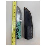 DAMASCUS STEEL FIXED BLADE KNIFE W SHEATH