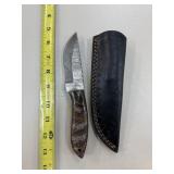 DAMASCUS STEEL FIXED BLADE KNIFE W SHEATH