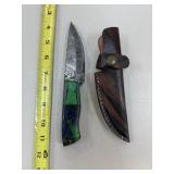 DAMASCUS STEEL FIXED BLADE KNIFE W SHEATH