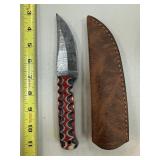 DAMASCUS STEEL FIXED BLADE KNIFE W SHEATH