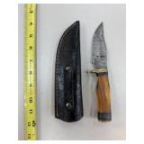 DAMASCUS STEEL FIXED BLADE KNIFE W SHEATH