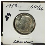 1953 ROOSEVELT SILVER DIME UNC