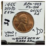 1955-D/D/D WHEAT PENNY CENT MULTIPLE ERRORS