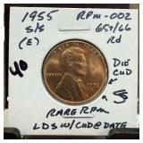 1955-S/S WHEAT PENNY CENT LDS W DIE CUD