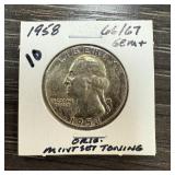 1958 WASHINGTON SILVER QUARTER UNC