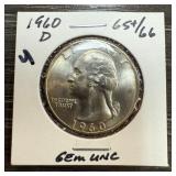 1960-D WASHINGTON SILVER QUARTER UNC