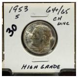 1953-S ROOSEVELT SILVER DIME UNC